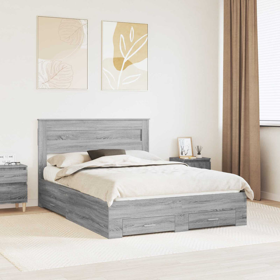 Bedframe met lade met hoofdeinde met opslag Bewerkt hout