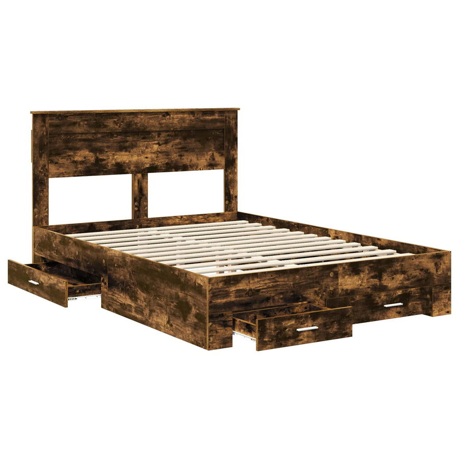 Bedframe met lade met hoofdeinde met opslag Bewerkt hout