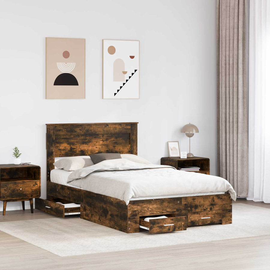 Bedframe met lade met hoofdeinde met opslag Bewerkt hout