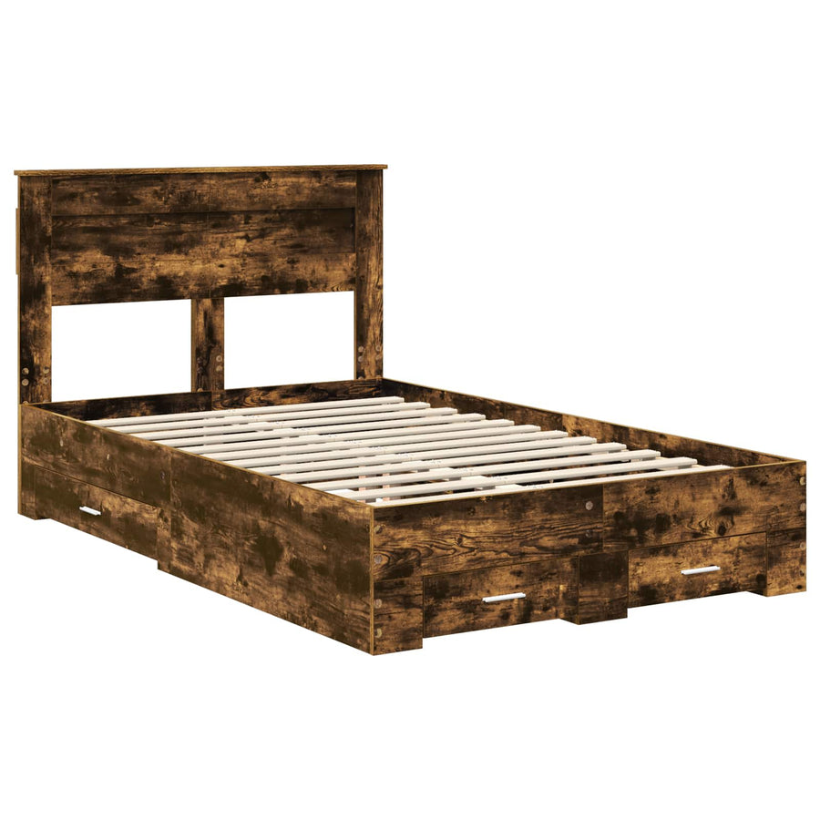 Bedframe met lade met hoofdeinde met opslag Bewerkt hout