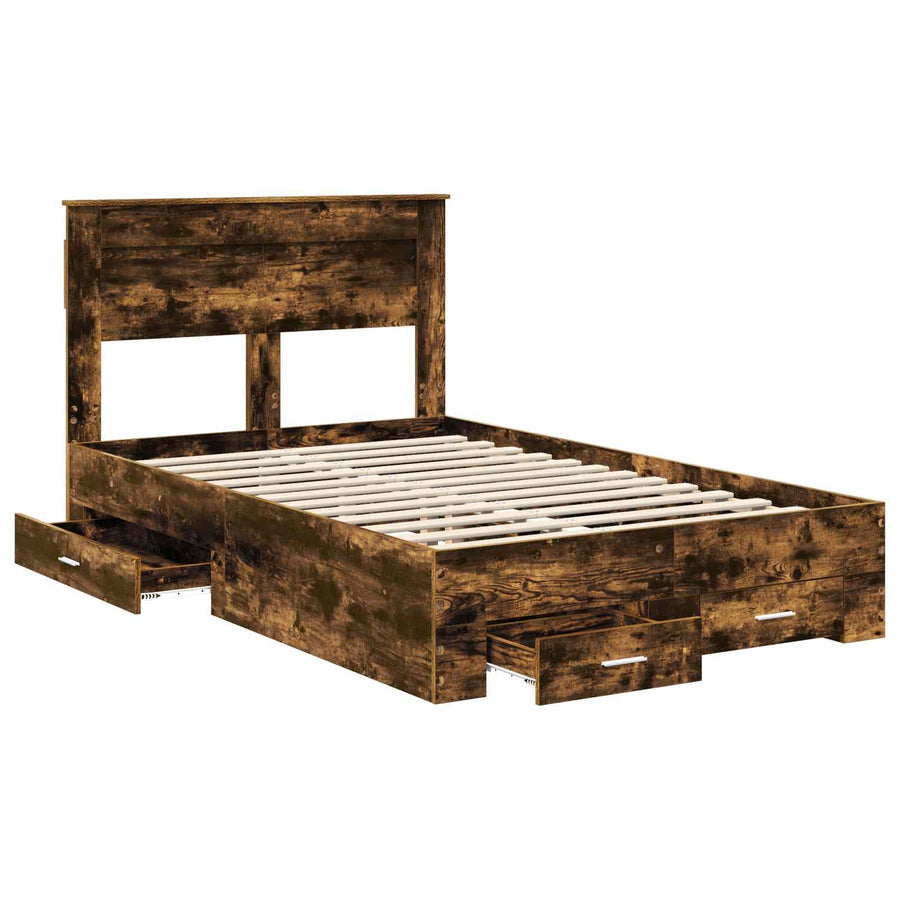 Bedframe met lade met hoofdeinde met opslag Bewerkt hout