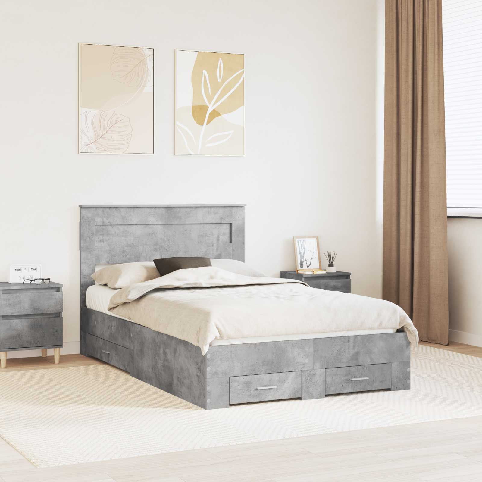 Bedframe met lade met hoofdeinde met opslag Bewerkt hout