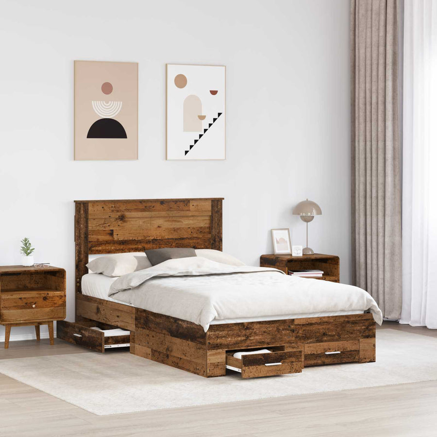 Bedframe met hoofdeinde Oudhout 120 x 190 cm Bewerkt hout