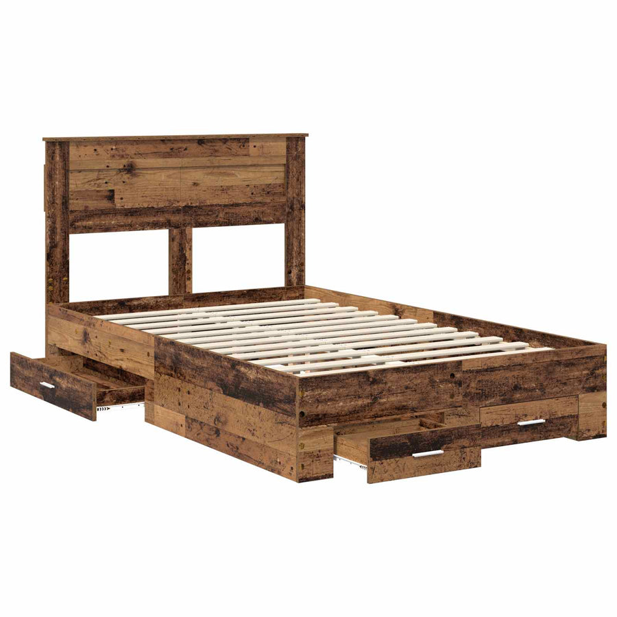 Bedframe met hoofdeinde Oudhout 120 x 190 cm Bewerkt hout