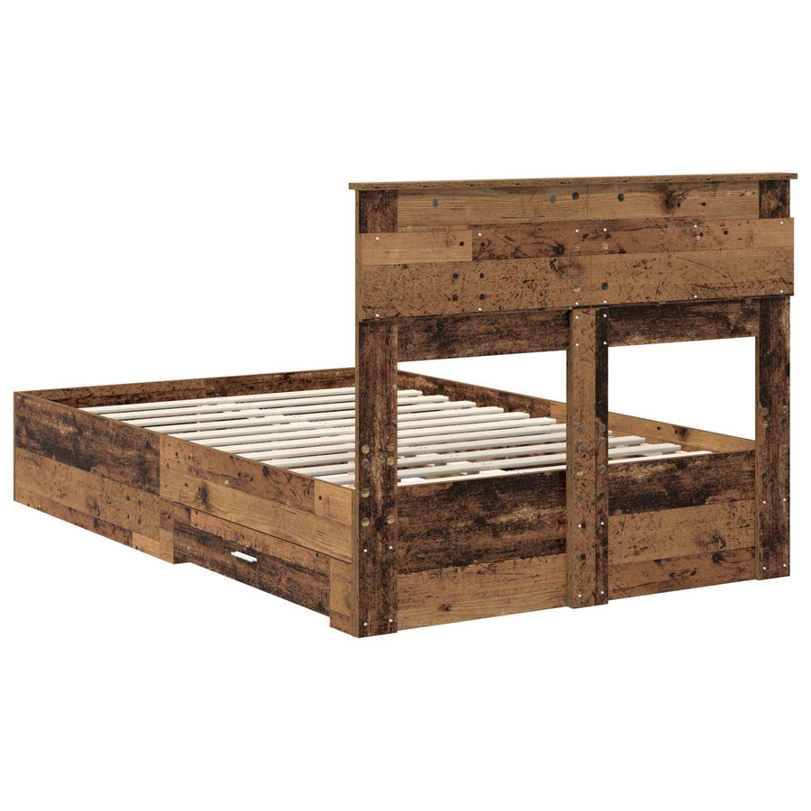 Bedframe met hoofdeinde Oudhout 120 x 190 cm Bewerkt hout