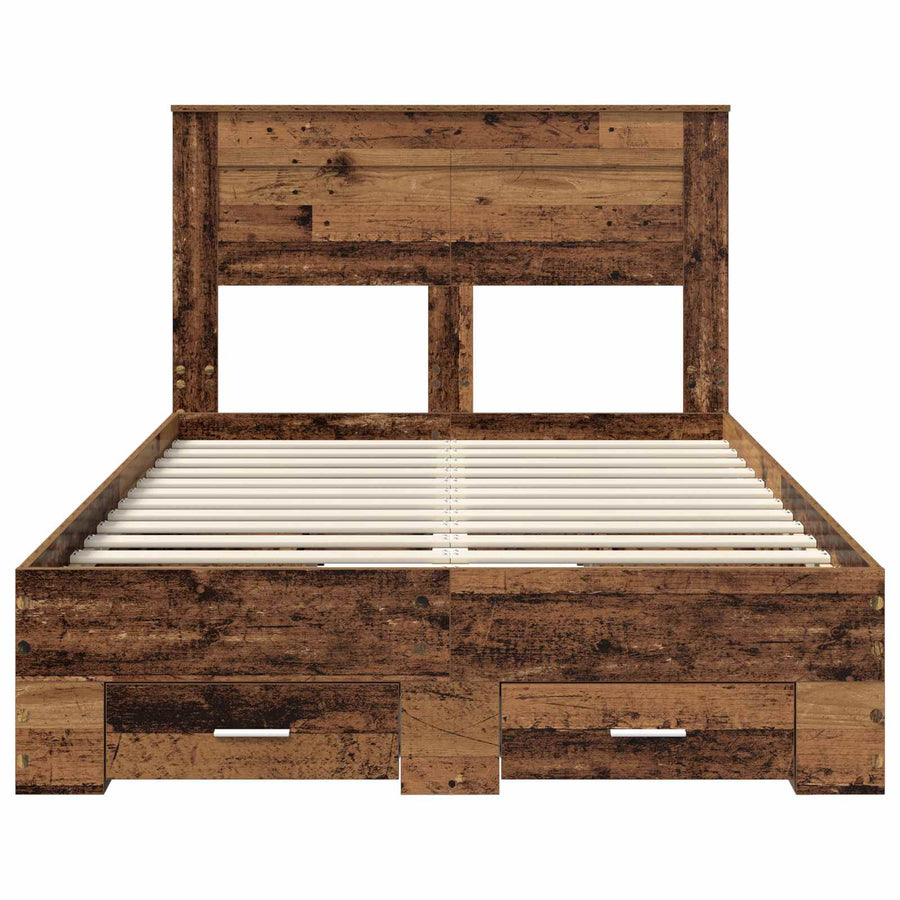 Bedframe met hoofdeinde Oudhout 120 x 190 cm Bewerkt hout