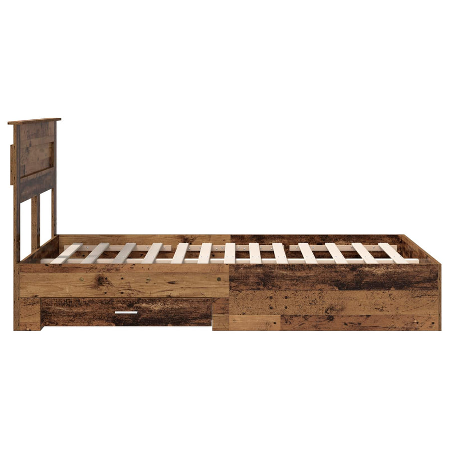 Bedframe met hoofdeinde Oudhout 120 x 190 cm Bewerkt hout