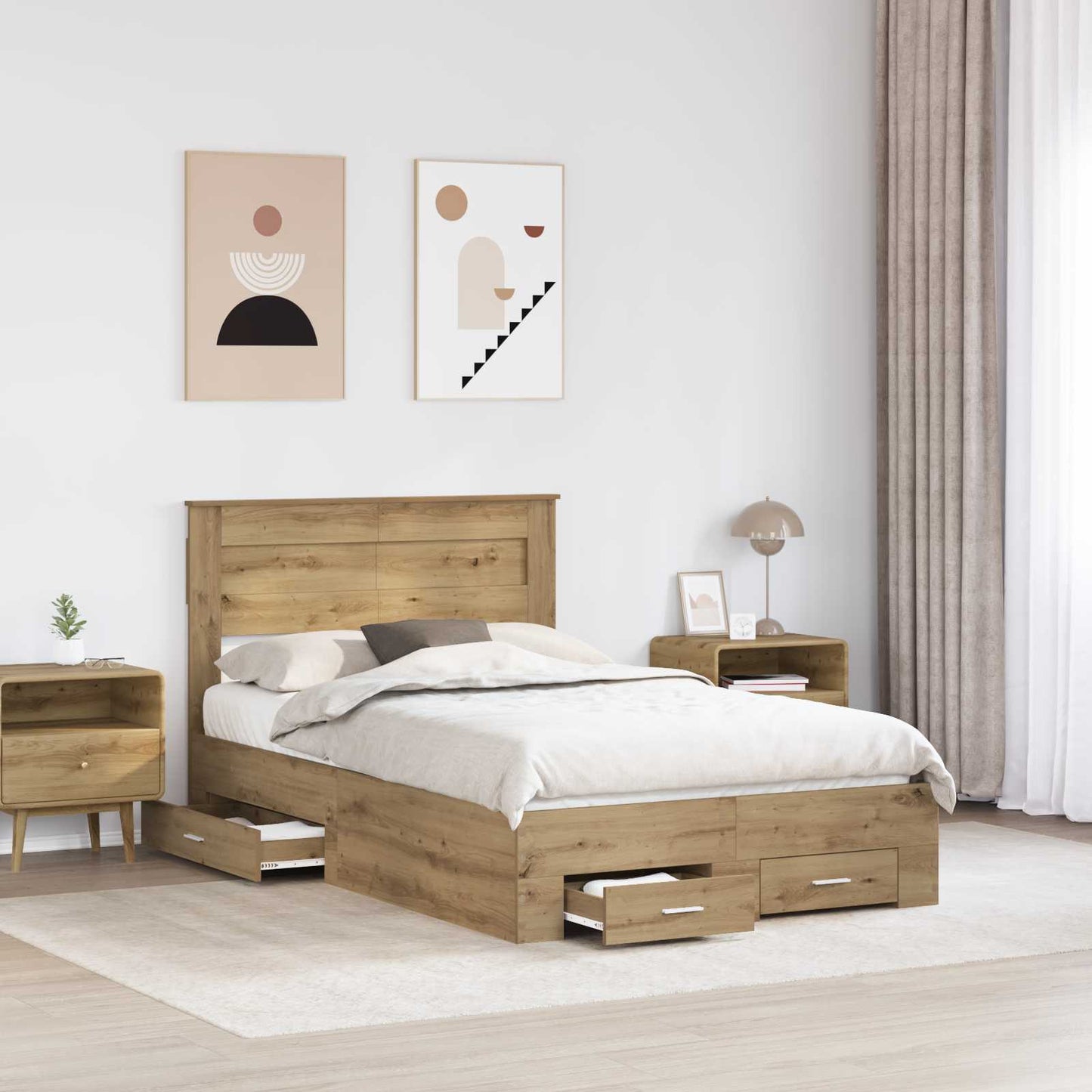 Bedframe met lade met hoofdeinde met opslag Bewerkt hout
