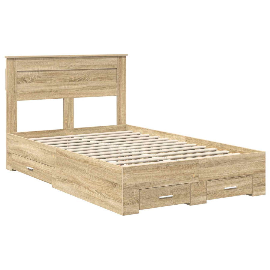 Bedframe met lade met hoofdeinde met opslag Bewerkt hout
