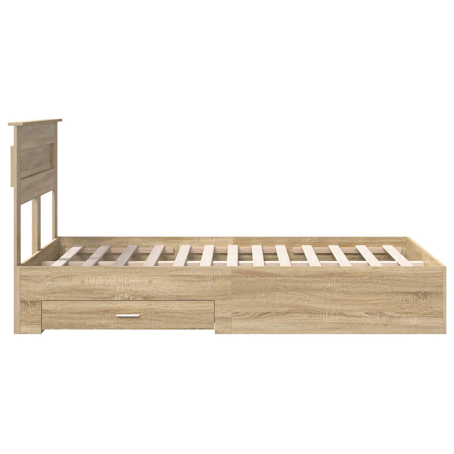 Bedframe met lade met hoofdeinde met opslag Bewerkt hout