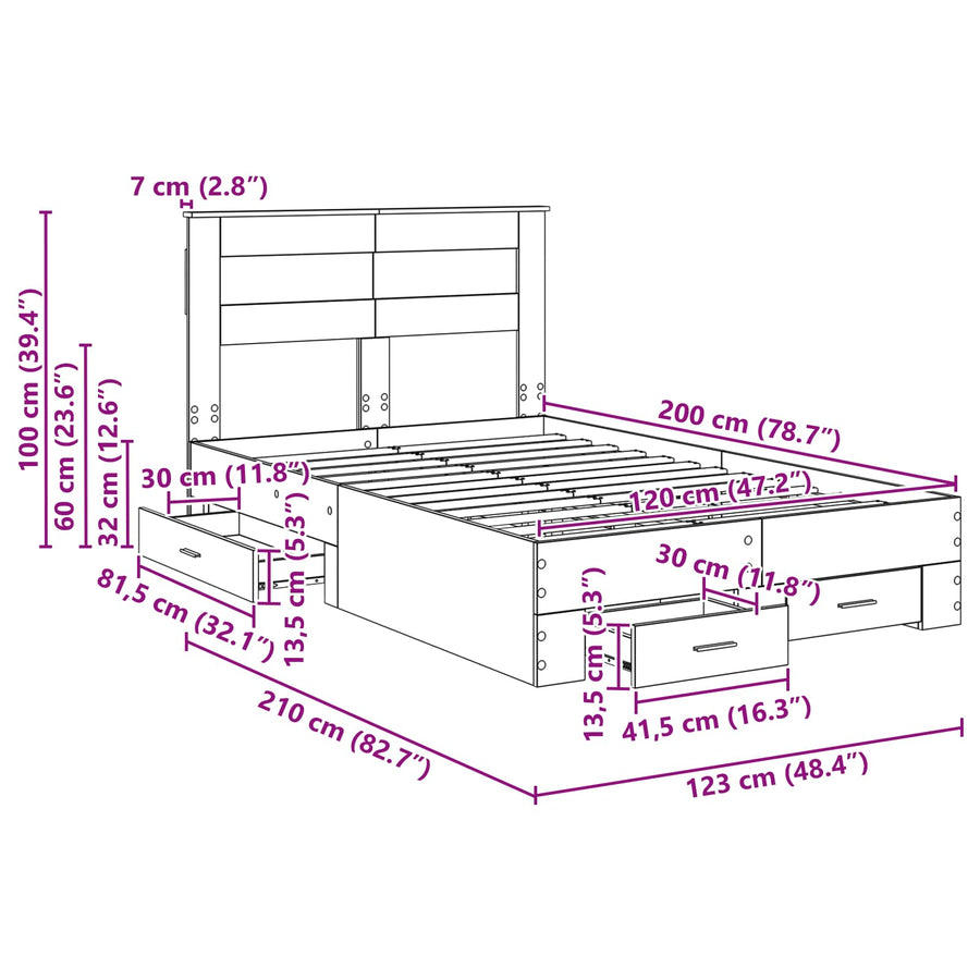 Bedframe met lade met hoofdeinde met opslag Bewerkt hout