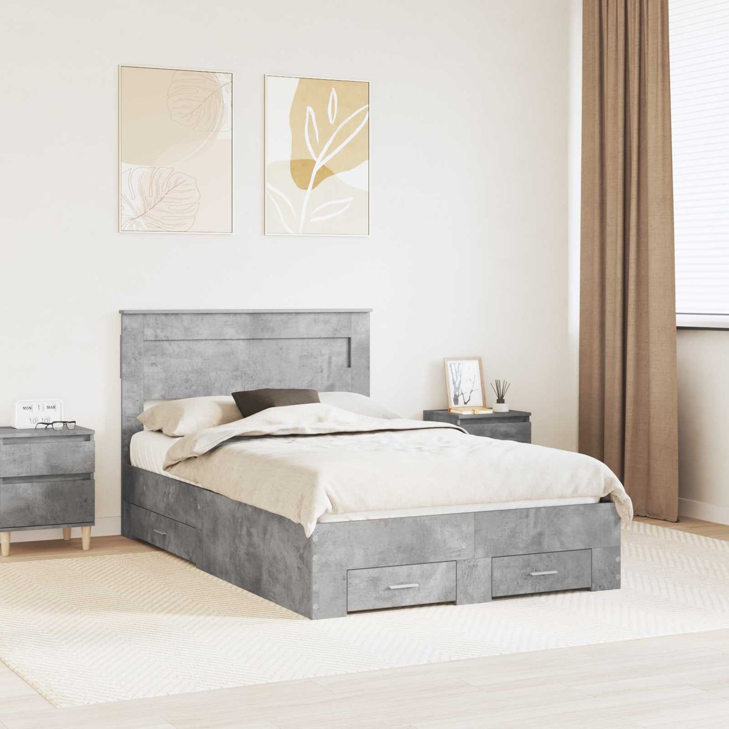 Bedframe met lade met hoofdeinde met opslag Bewerkt hout