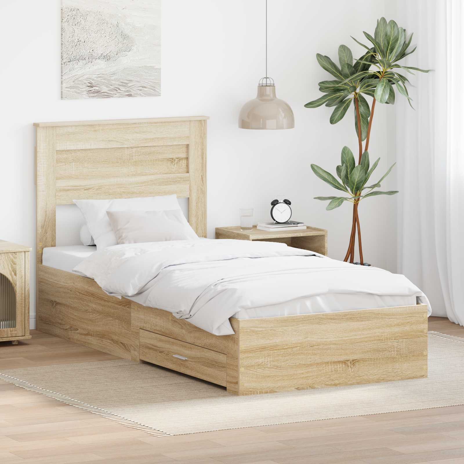 Bedframe met hoofdeinde Sonoma Eiken 100 x 200 cm Bewerkt hout