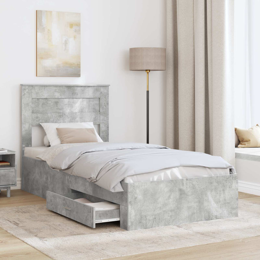 Bedframe met hoofdeinde Beton Grijs 100 x 200 cm Bewerkt hout