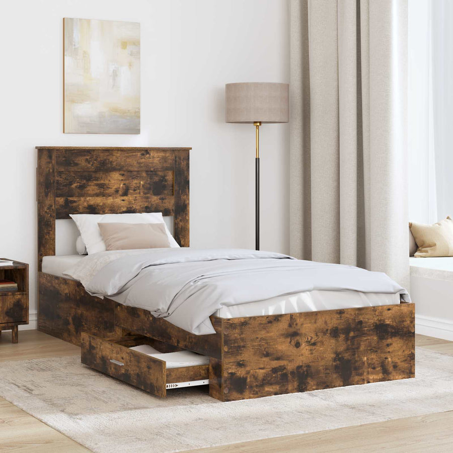 Bedframe met lade met hoofdeinde met opslag Bewerkt hout