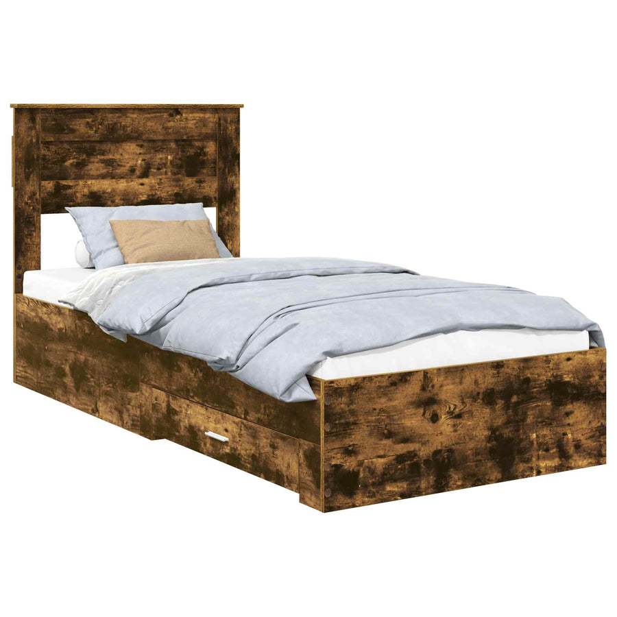 Bedframe met lade met hoofdeinde met opslag Bewerkt hout