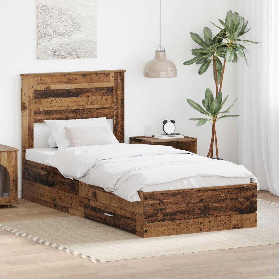 Bedframe met lade met hoofdeinde met opslag Bewerkt hout