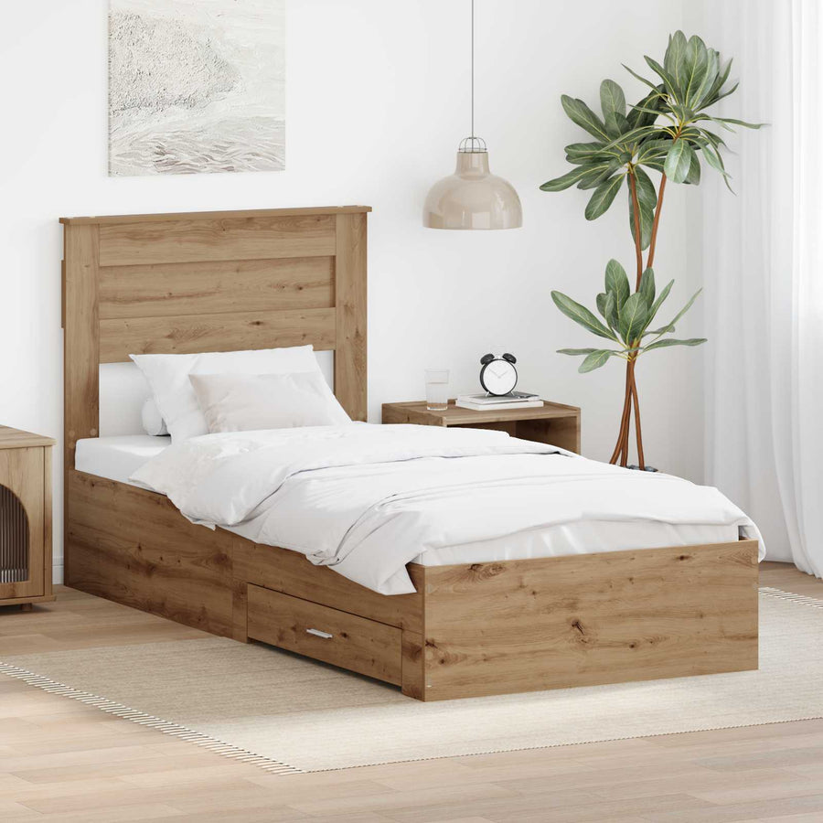 Bedframe met lade met hoofdeinde met opslag Bewerkt hout