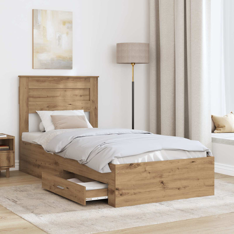 Bedframe met lade met hoofdeinde met opslag Bewerkt hout