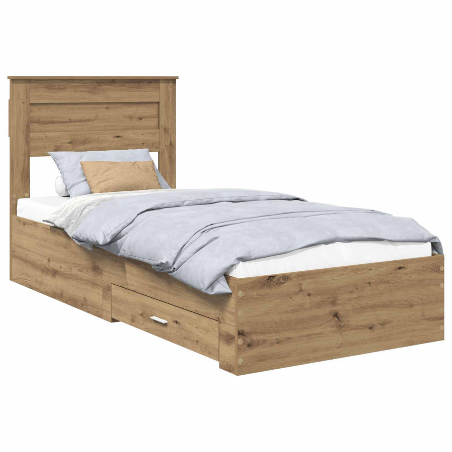 Bedframe met lade met hoofdeinde met opslag Bewerkt hout