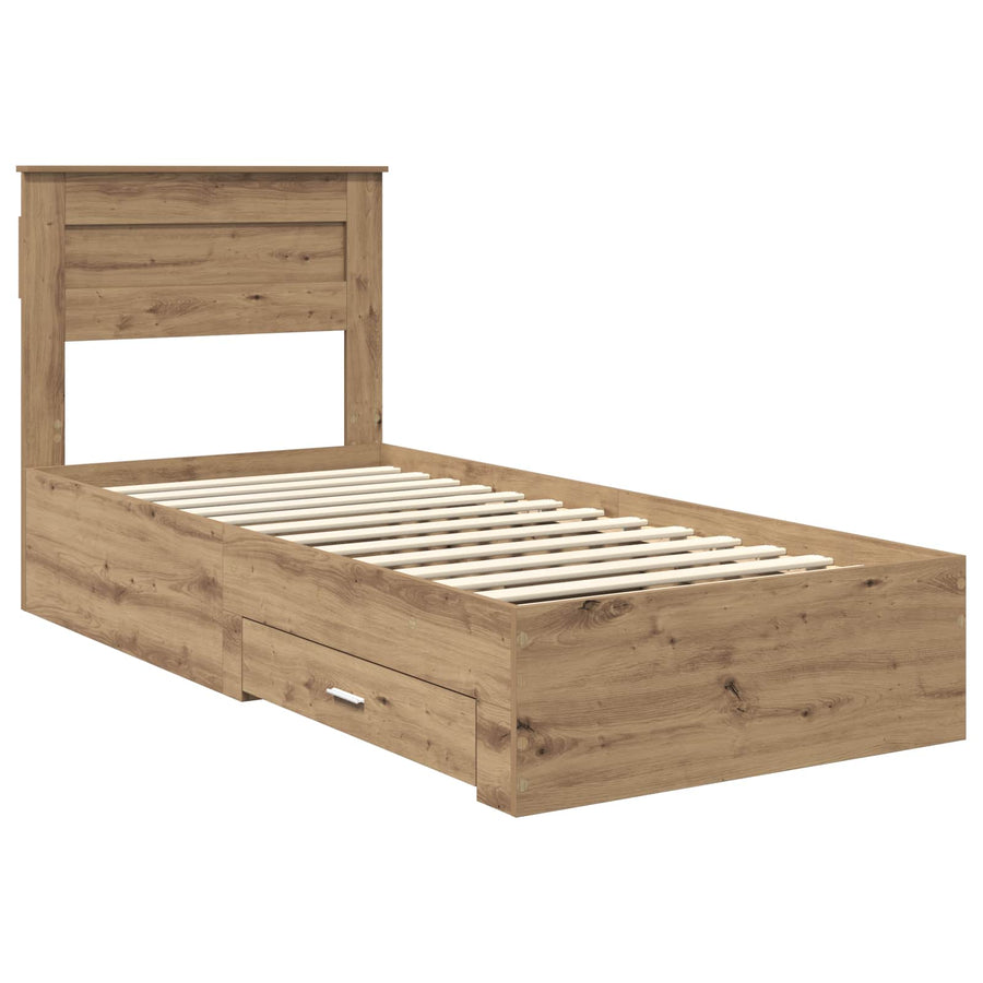 Bedframe met lade met hoofdeinde met opslag Bewerkt hout