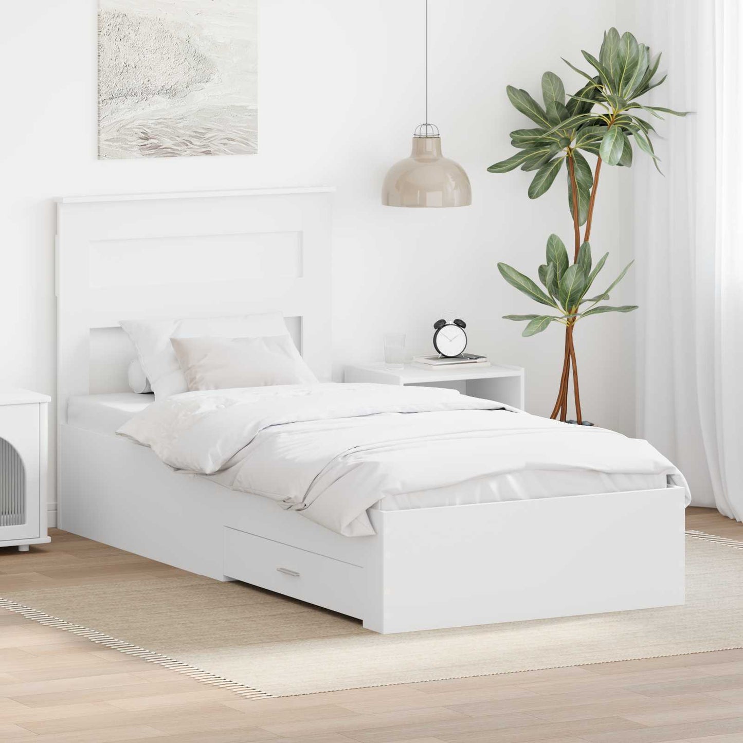 Bedframe met hoofdeinde met lade Wit 90 x 190 cm Bewerkt hout