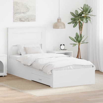 Bedframe met hoofdeinde met lade Wit 90 x 190 cm Bewerkt hout