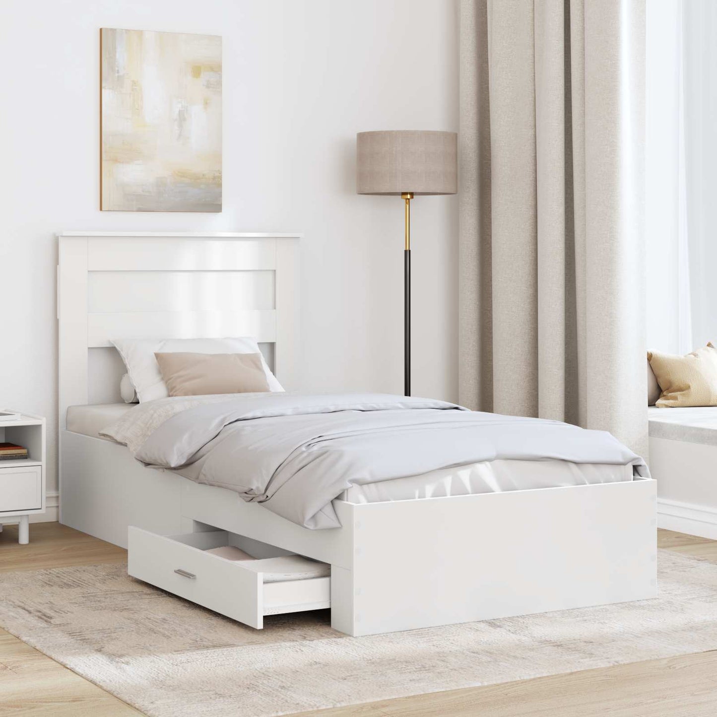 Bedframe met hoofdeinde met lade Wit 90 x 190 cm Bewerkt hout