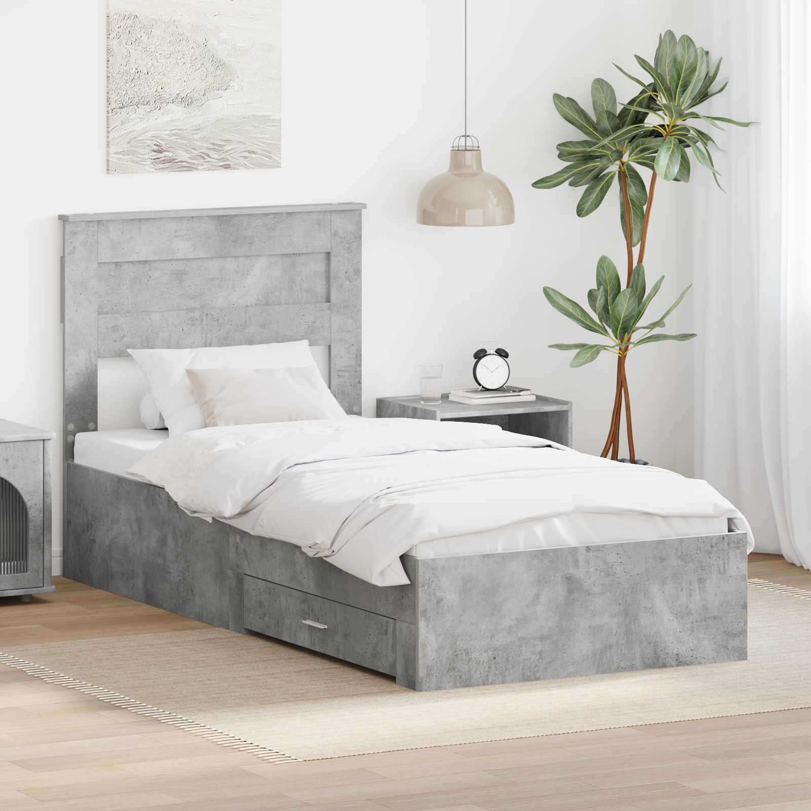 Bedframe met hoofdeinde Beton Grijs 90 x 190 cm Bewerkt hout