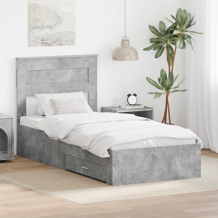 Bedframe met hoofdeinde Beton Grijs 90 x 190 cm Bewerkt hout