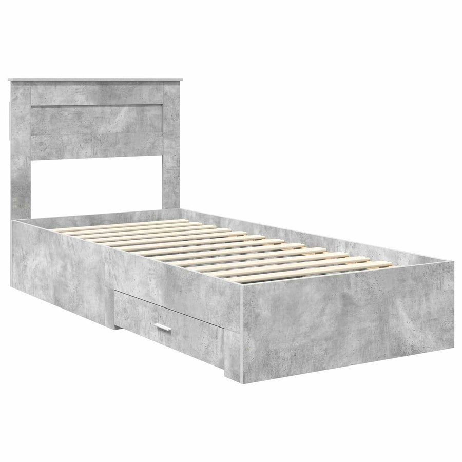 Bedframe met hoofdeinde Beton Grijs 90 x 190 cm Bewerkt hout