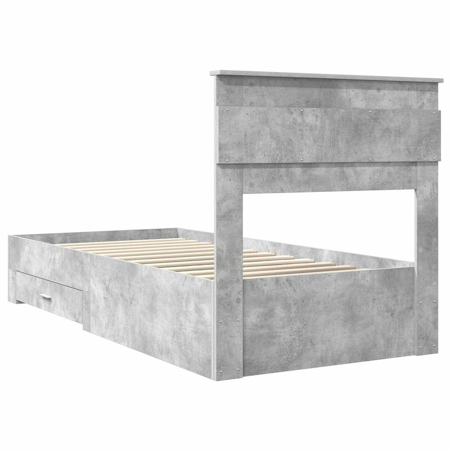 Bedframe met hoofdeinde Beton Grijs 90 x 190 cm Bewerkt hout