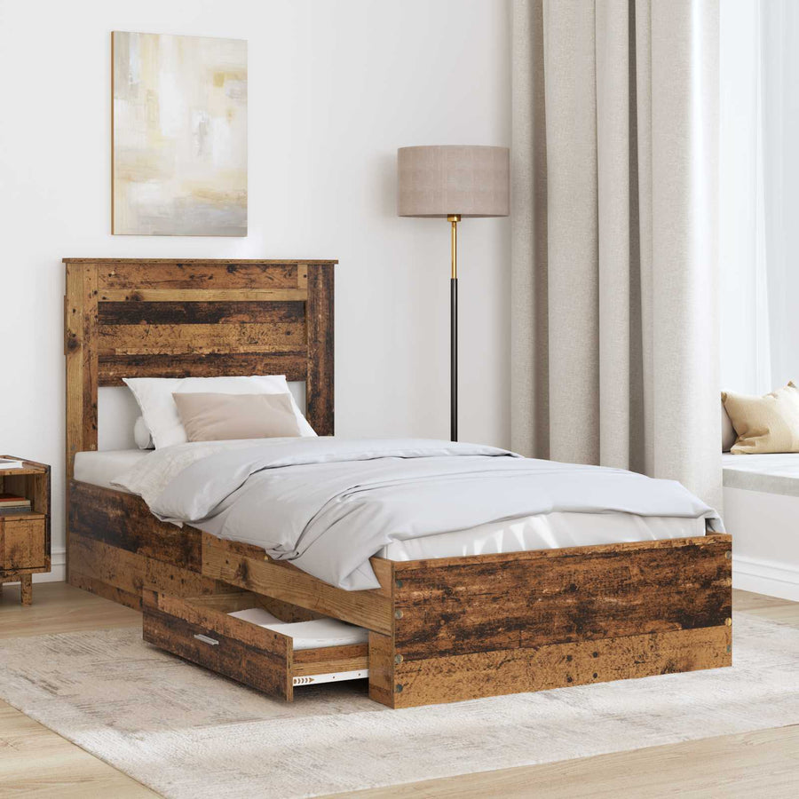 Bedframe met lade met hoofdeinde met opslag Bewerkt hout