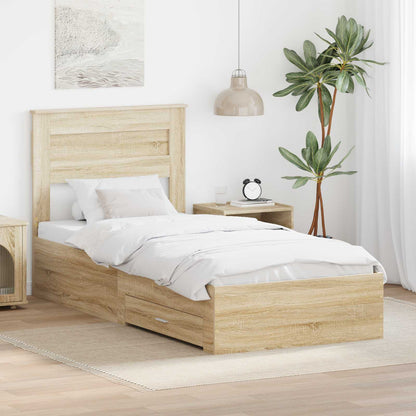 Bedframe met lade met hoofdeinde met opslag Bewerkt hout