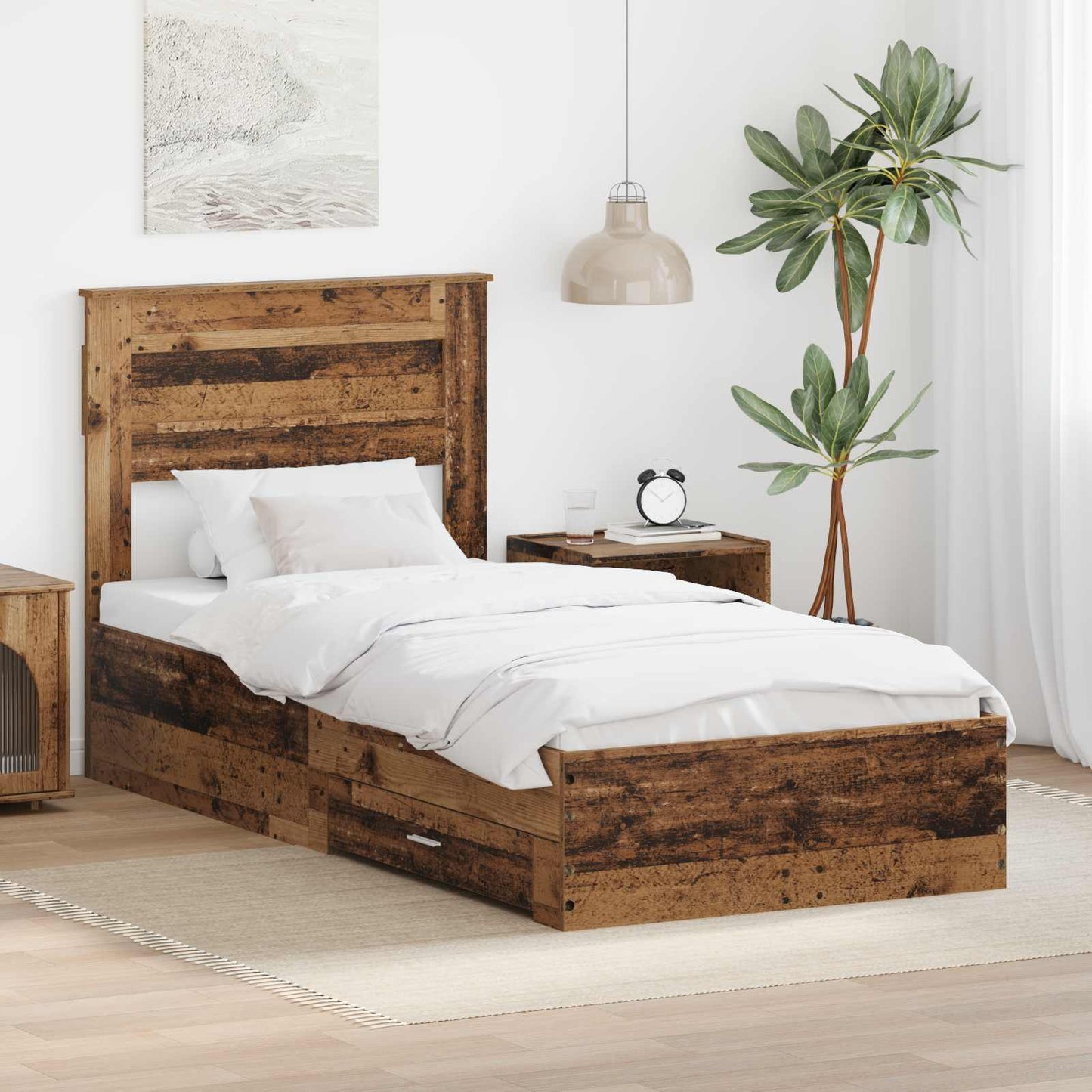 Bedframe met lade met hoofdeinde met opslag Bewerkt hout