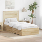 Bed Frame Sonoma Oak and Silver 75 x 190 cm Engineered wood