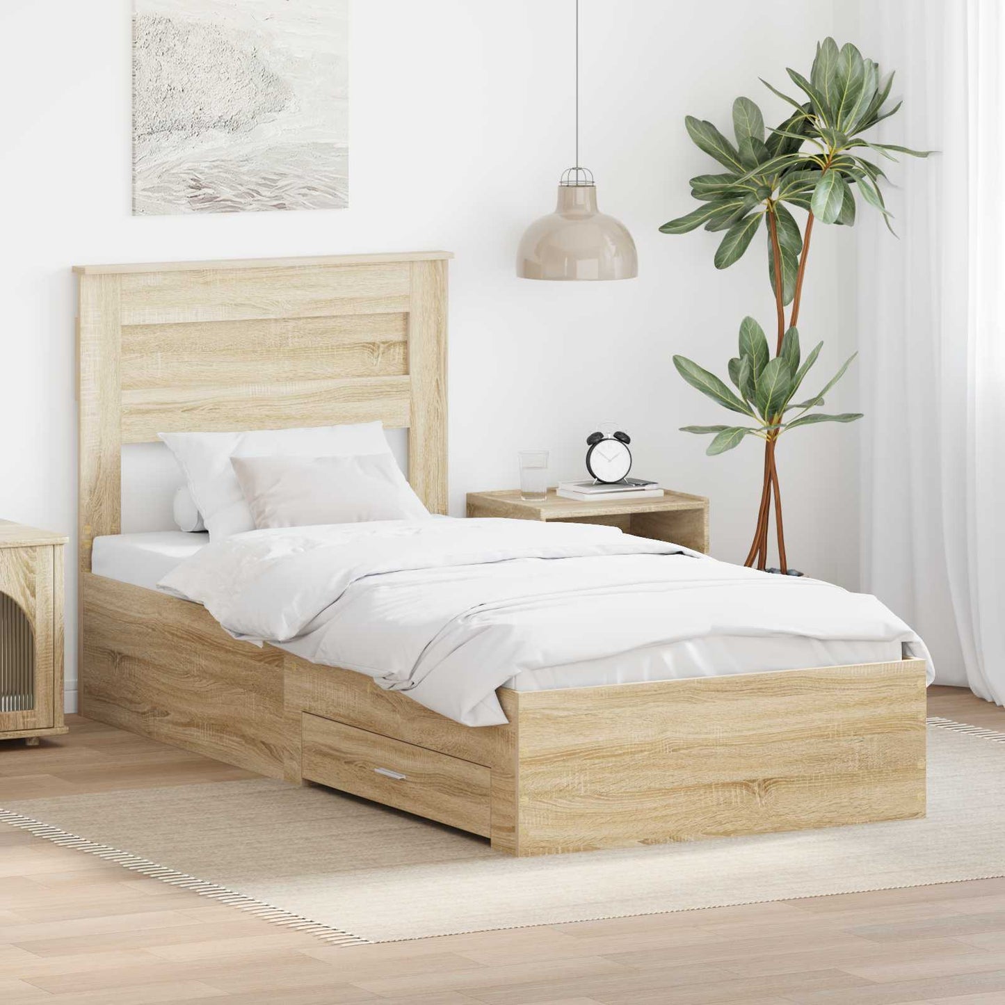 Bedframe Sonoma Eiken en Zilver 75 x 190 cm Bewerkt hout