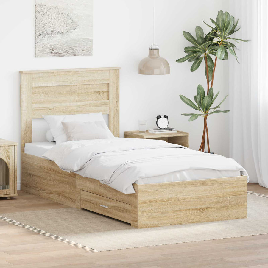 Bedframe Sonoma Eiken en Zilver 75 x 190 cm Bewerkt hout