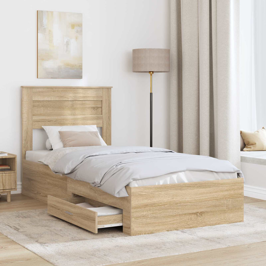 Bedframe Sonoma Eiken en Zilver 75 x 190 cm Bewerkt hout