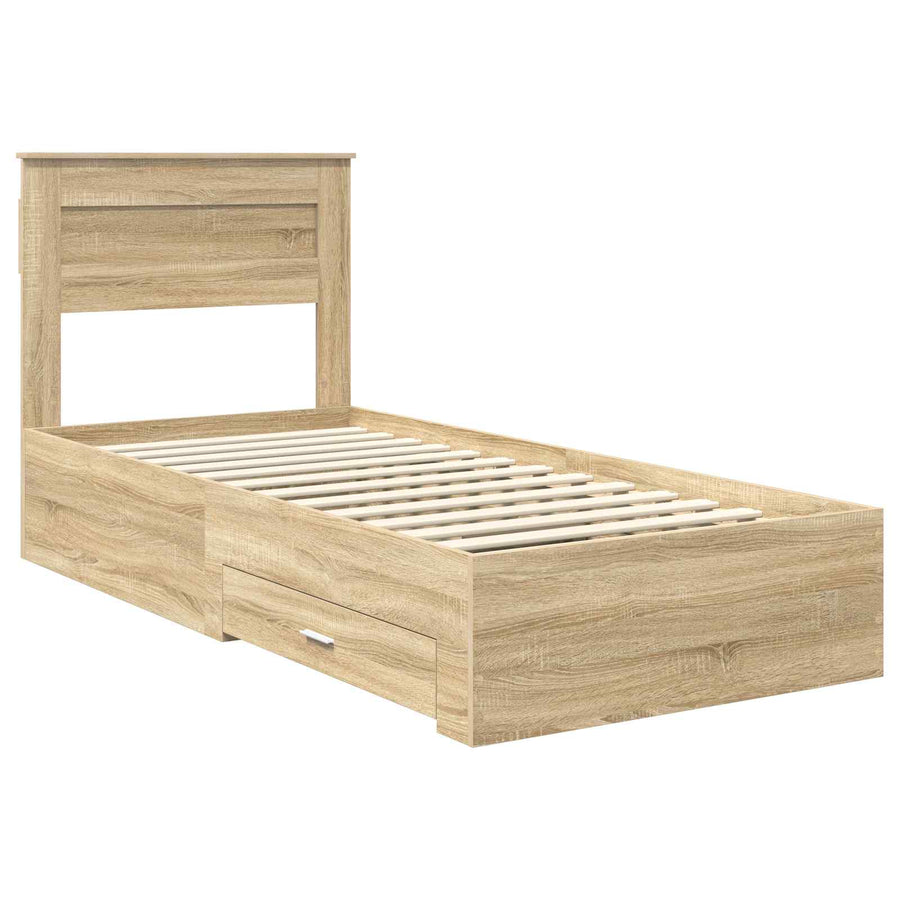 Bedframe Sonoma Eiken en Zilver 75 x 190 cm Bewerkt hout