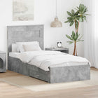 Bed Frame Concrete Grey and Silver 75 x 190 cm Engineered Wood