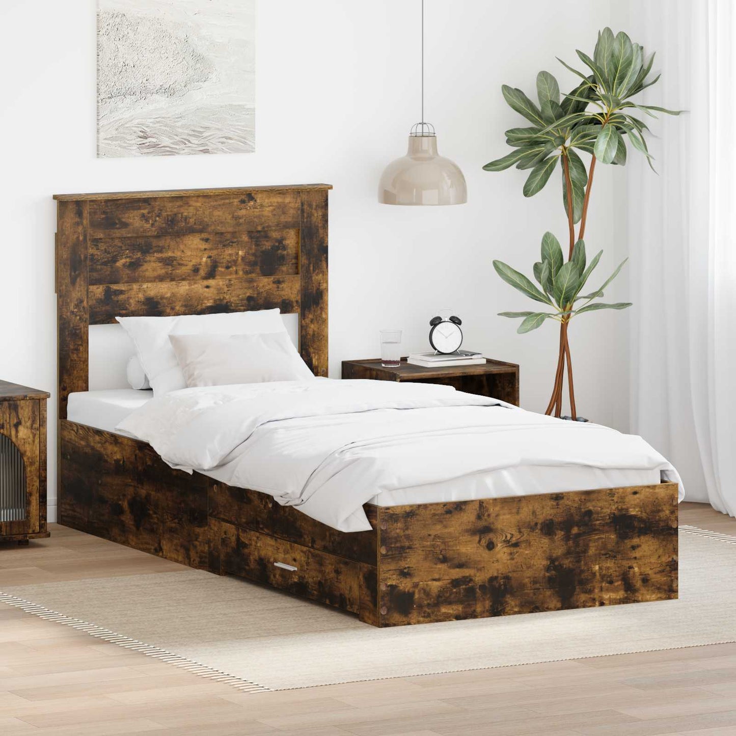 Bedframe Gerookt Eiken en Zilver 75 x 190 cm Bewerkt hout