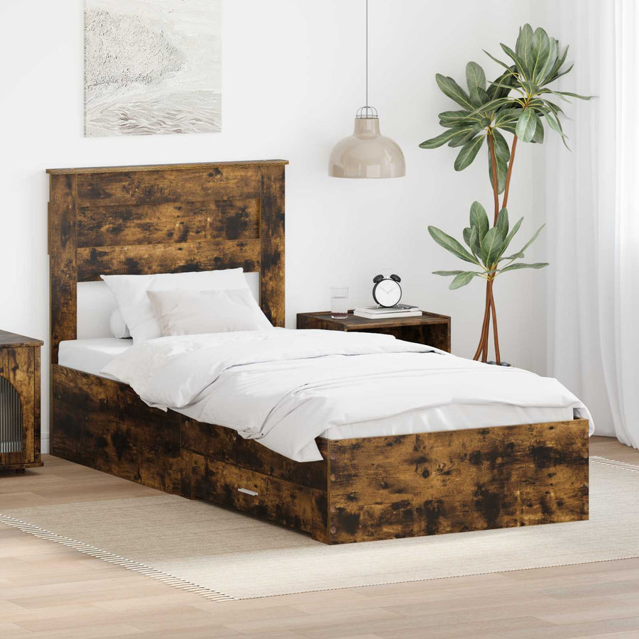 Bedframe Gerookt Eiken en Zilver 75 x 190 cm Bewerkt hout