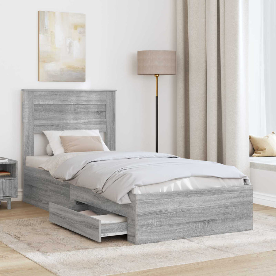 Bedframe Grijs Sonoma en Zilver 75 x 190 cm Bewerkt hout