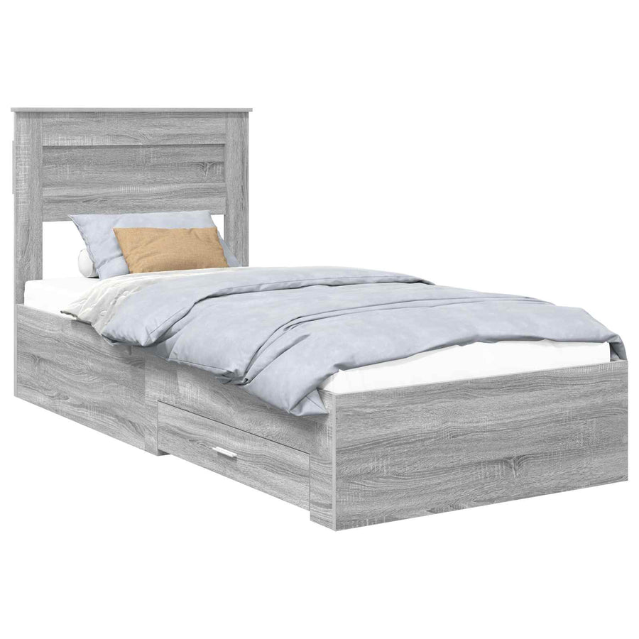 Bedframe Grijs Sonoma en Zilver 75 x 190 cm Bewerkt hout