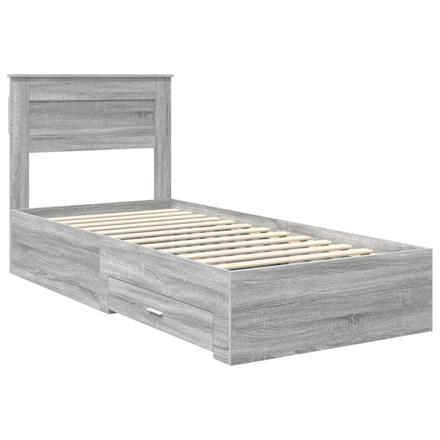 Bedframe Grijs Sonoma en Zilver 75 x 190 cm Bewerkt hout