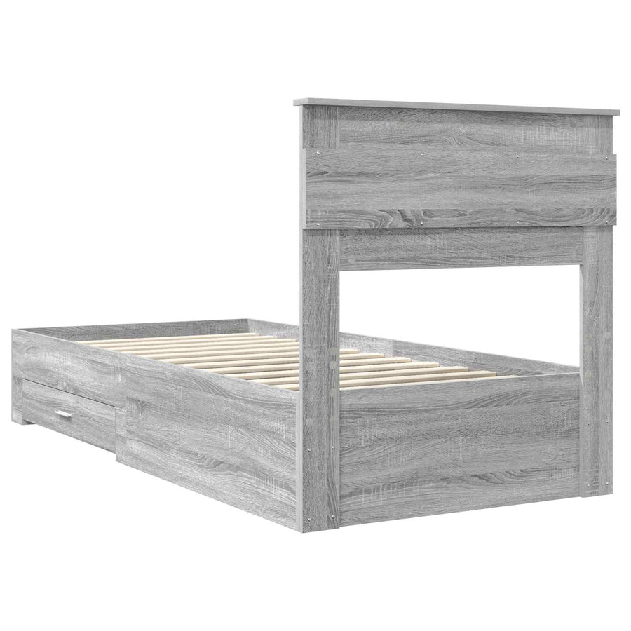 Bedframe Grijs Sonoma en Zilver 75 x 190 cm Bewerkt hout