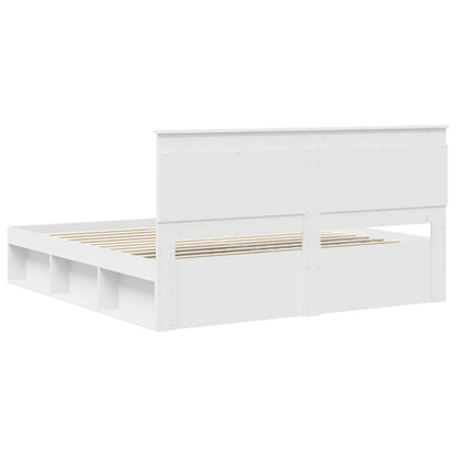 Bedframe met hoofdeinde Wit 200 x 200 cm Massief grenenhout