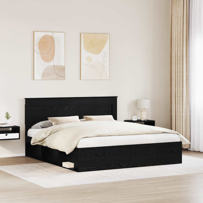 Bedframe met hoofdeinde Zwart 200 x 200 cm Massief grenenhout
