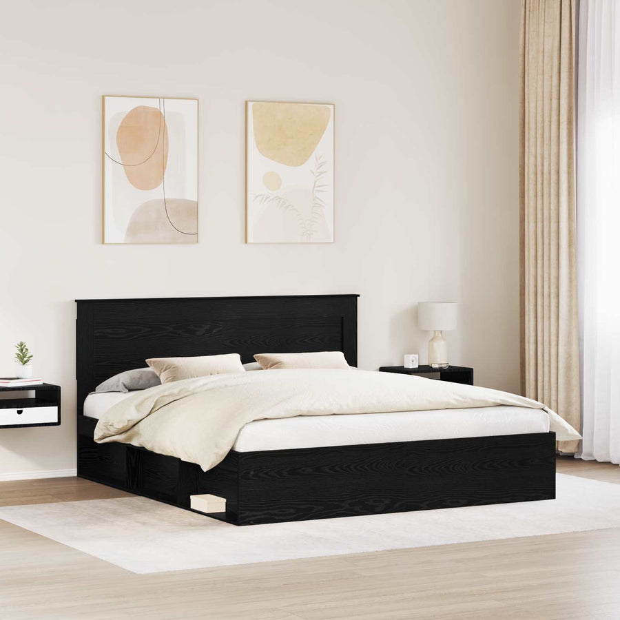 Bedframe met hoofdeinde Zwart 200 x 200 cm Massief grenenhout